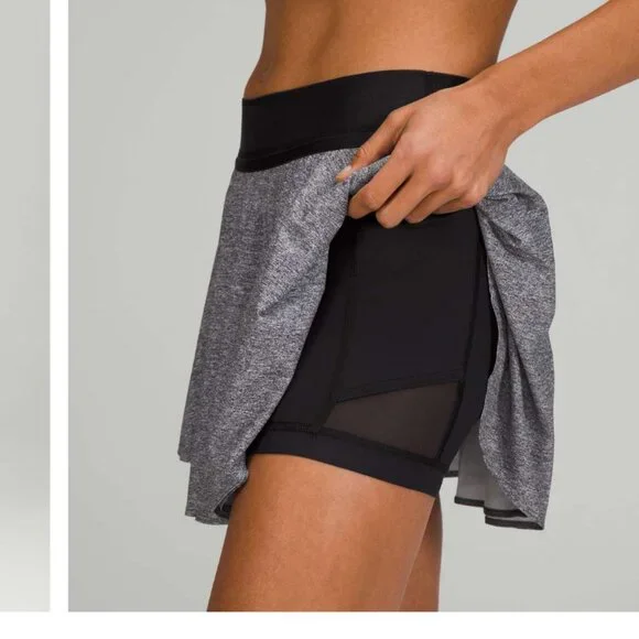LULUEMON Court Rival High-Rise Tennis Skirt Heather Lux Multi Black Grey NWT 4 - Picture 3 of 5